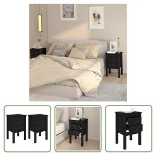 The Living Store Szafki nocne 2 szt. czarne 40x35x61,5 cm lite drewno sosnowe - Szafki nocne - miniaturka - grafika 1