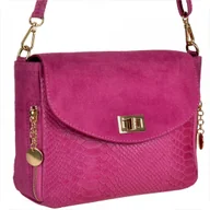 Torebki damskie - Modna listonoszka wzór wężowej skóry z zamszem skóra naturalna fuksja - miniaturka - grafika 1