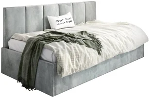 Łóżko młodzieżowe SORA 100x200 jasne szare z tapicerowanym panelem i pojemnikiem na pościel MKPOL - Łóżka dla dzieci i młodzieży - miniaturka - grafika 1