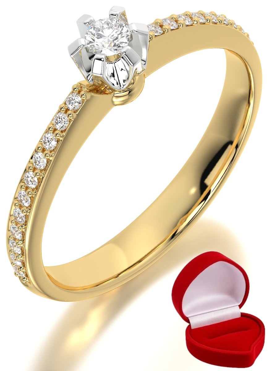 ZŁOTY PIERŚCIONEK ZARĘCZYNOWY 585 14k DIAMENT LAB BRYLANT 0,06 ct R23