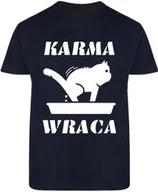 Koszulki męskie - T-SHIRT MĘSKI Z KOTAMI KARMA PREZENT ŚMIESZNA KOSZULKA GRANATOWA R-L A452 - miniaturka - grafika 1