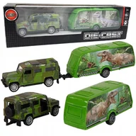 Samochody i pojazdy dla dzieci - Auto Terenowe Jeep Moro Z Przyczepą Z Wzorem Dinozaura Pull Back System - miniaturka - grafika 1