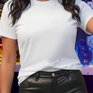 Bluzki damskie - TEMU Damska koszulka jednokolorowa - 95% poliestru, 5% elastanu, krótki rękaw, okrągły dekolt, swobodny top z dzianiny na wszystkie pory roku, - miniaturka - grafika 1