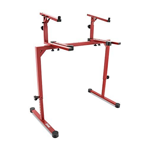 Pyle Dual Piano Keyboard Stand with 2nd Tier - Heavy Duty Adjustable Music Stand with Rubber Discs, Designed for Keyboards, Synthesizers, Stage Equipment, Ideal for Home, Studio and Live Performance