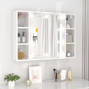 Lumarko Szafka z lustrem i LED, biała z połyskiem, 76x15x55 cm - Toaletki - miniaturka - grafika 1