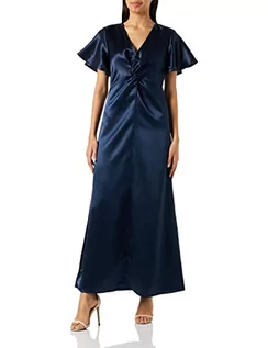 Sukienki - Vila Damska sukienka Visittas z dekoltem w serek S/S Maxi Dress-Noos, granatowy blezer, 36 - grafika 1
