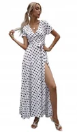 Sukienki - SUKIENKA MAXI KOPERTOWA BIAŁA W GROCHY LEKKA - miniaturka - grafika 1