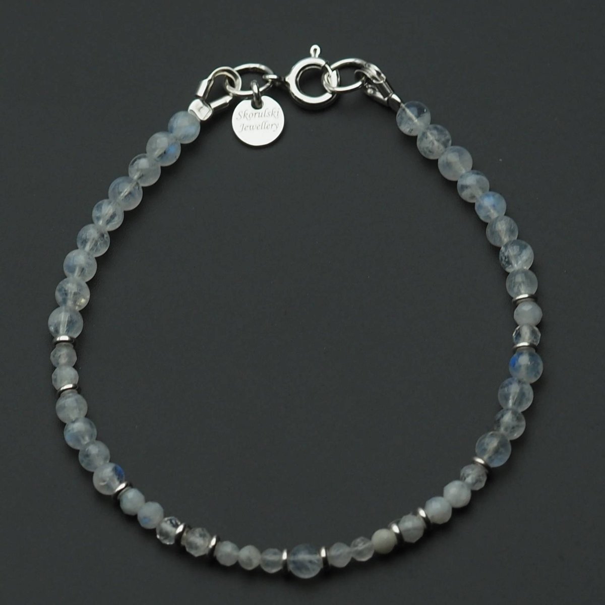 Skorulski Jewellery, Bransoletka, Kamień Księżycowy kulki i srebro-19 cm