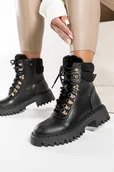 Botki damskie - Czarne botki z futerkiem na platformie damskie sznurowane Casu G22WX18-B-39 - miniaturka - grafika 1