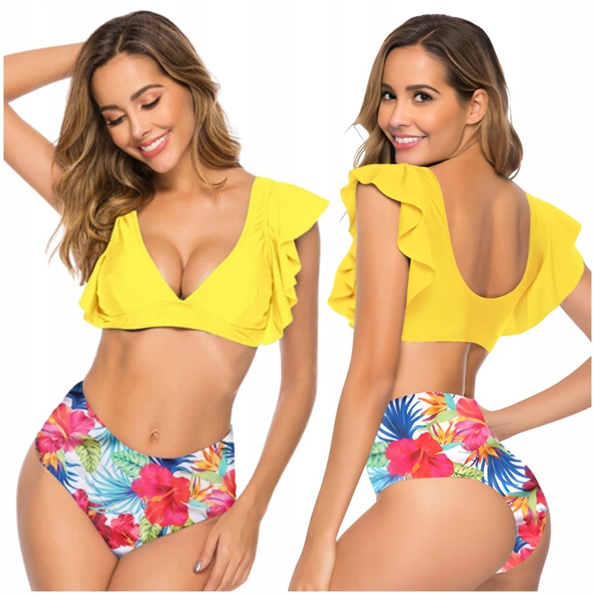 STRÓJ KĄPIELOWY DWUCZĘŚCIOWY MODELUJĄCY KOMPLET GÓRA DÓŁ WYSOKI STAN SEXY S