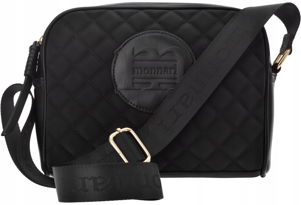 Torebka Na Ramie Listonoszka Monnari Pasek Logo Pikowana Miejska Czarna