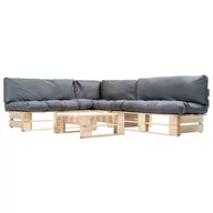 Meble ogrodowe - vidaXL 4-cz. zestaw ogrodowy, szare poduszki, palety z drewna FSC - miniaturka - grafika 1