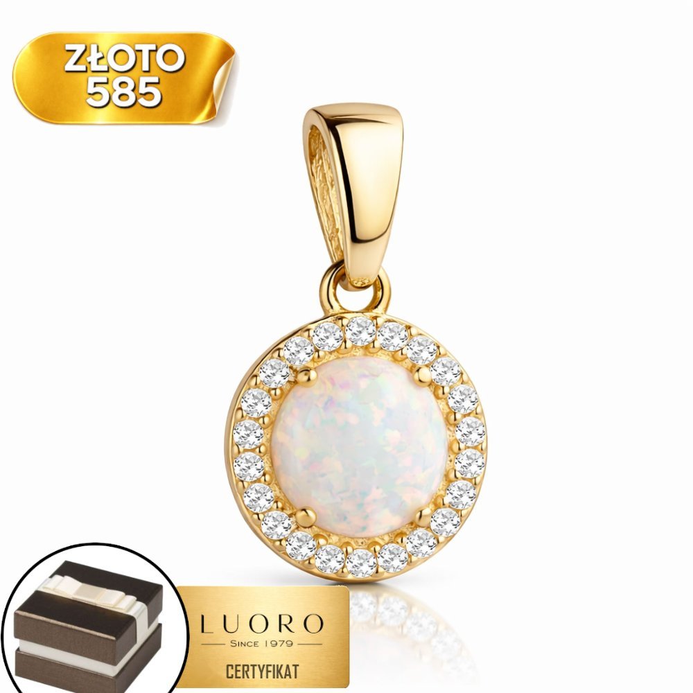 ZAWIESZKA ZŁOTA 585 14K OPAL CYRKONIE ŻÓŁTE ZŁOTO 1,5 CM DELIKATNA