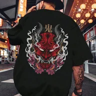 Koszule męskie - TEMU Koszulka Męska Casual z Nadrukiem - Krótki Rękaw, Wzór Płomienia i Kwiatów, Regular Fit, Letnia Streetwearowa Koszula w Kolorze - miniaturka - grafika 1