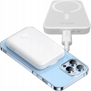 Baseus powerbank magnetyczny 6000mAh 20W + kabel USB Typ C 60W 50cm biały - Powerbanki - miniaturka - grafika 1