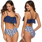 Stroje kąpielowe - STRÓJ KĄPIELOWY DWUCZĘŚCIOWY KOSTIUM BIKINI WYSOKI STAN FALBANKA XL 42 - miniaturka - grafika 1