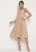 Sukienki - Beżowa Klasyczna Rozkloszowana Sukienka Vices Tolissela - miniaturka - grafika 1