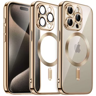 Etui MagSafe Case do iPhone 15 Pro Max Glamour Luxury obudowa Slim Ring Alogy Złote przezroczyste + Szkło - Etui i futerały do telefonów - miniaturka - grafika 1