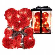 Sztuczne kwiaty - MIŚ Z RÓŻ PREZENT WALENTYNKI URODZINY DLA KOBIET 25 CM + LAMPKI LED - miniaturka - grafika 1