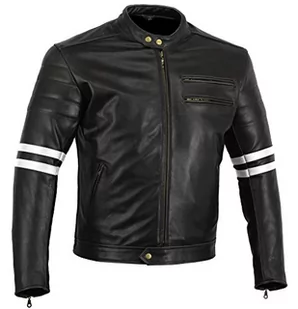 Bikers Gear The Rocker motocykl czarna skórzana kawiarnia Racer kurtka CE1621-1 PU pancerz, biała, UK 42 EU 52 XL - Odzież motocyklowa - miniaturka - grafika 1