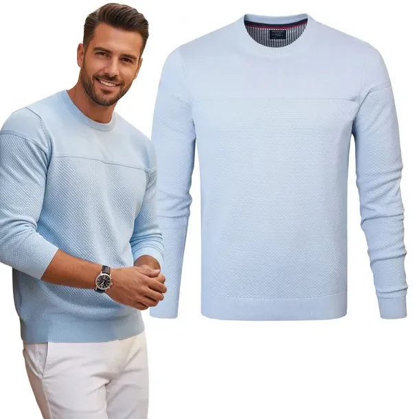 Elegancki SWETER Męski Klasyczny BŁĘKITNY Bawełniany XXL Pako Jeans