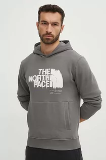 Bluzy męskie - The North Face bluza bawełniana męska kolor szary z kapturem z nadrukiem NF0A87ET0UZ1 - grafika 1