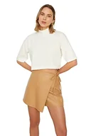 Bluzki damskie - TRENDYOL Bluzka damska ze stójką, jednokolorowa, regularna, biały, L - miniaturka - grafika 1