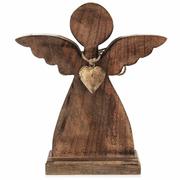 Ozdoby bożonarodzeniowe - Figurka anioła drewniana z metalowym złotym sercem 27x30 cm kod: O-351807 - miniaturka - grafika 1