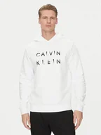 Bluzy męskie - Calvin Klein Bluza Enlarged Logo K10K114261 Biały Regular Fit - miniaturka - grafika 1