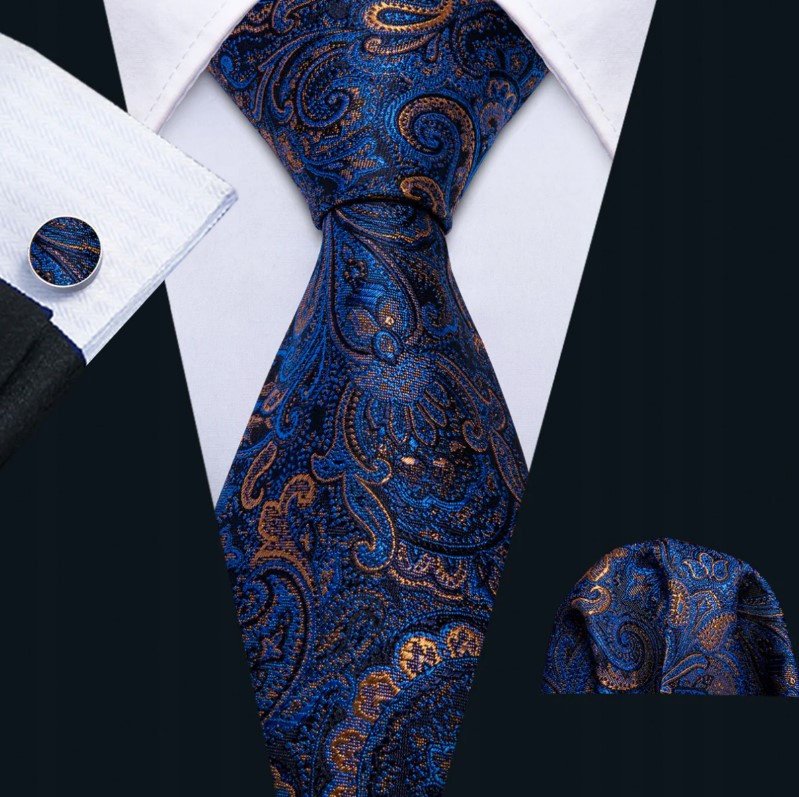 Żakardowy zestaw - krawat + poszetka + spinki