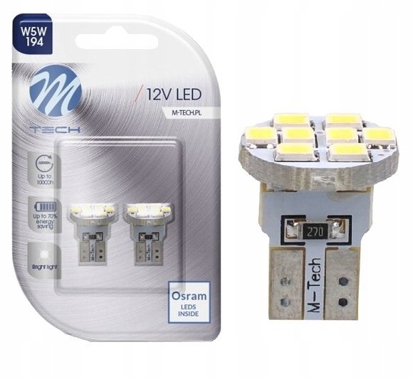 2x Żarówka W5w T10 Led Osram M-tech Retrofit Biała