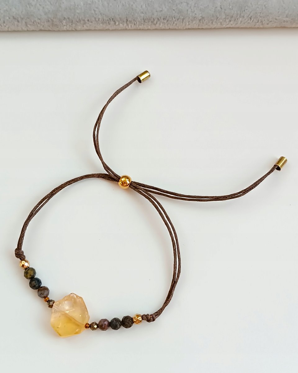 LUKSUSOWA BRĄZOWA BRANSOLETKA REGULOWANA CYTRYN PIETERSYT PIRYT STOPER