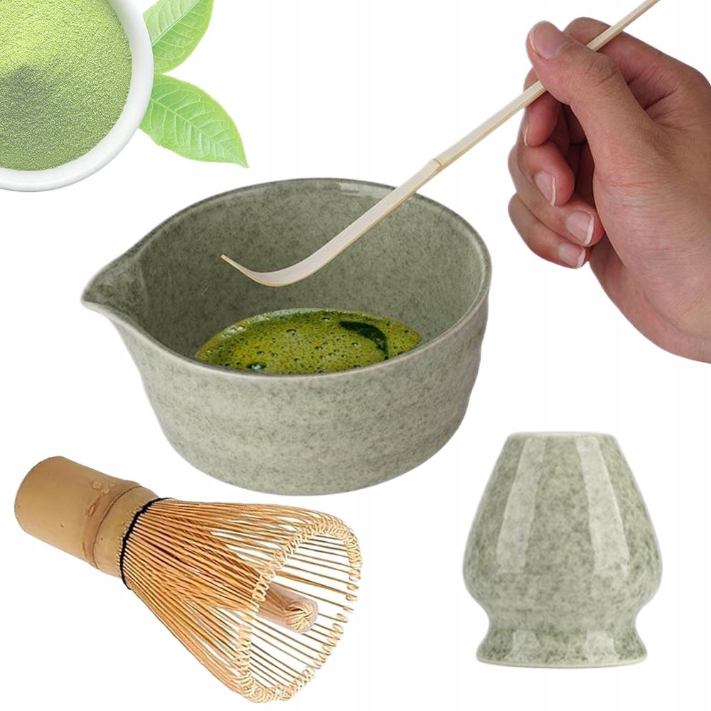 Zestaw Prezentowy Do Herbaty Matcha Czarka Miotełka Podstawka Łyżeczka 4EL