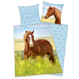 Herding Pościel bawełniana 140x200 Koń 5146 Konik Horse błękitna poszewka 70x90 - Pościel dla dzieci - miniaturka - grafika 1