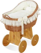 Pościel - Wiklinowy kosz Mojżesza z budką wiklinową Carina naturalny + kremowa pościel - miniaturka - grafika 1