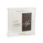 Ręczniki - Komplet ręczników w pudełku 2 szt Mąż Żona 70x130 ekri brązowy - miniaturka - grafika 1