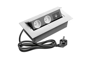 GTV Gniazdo meblowe nablatowe wpuszczane AE-PBU02GS-10 2 x gniazdo schuko 2 x usb bez kabla białe - Przedłużacze i rozgałęźniki - miniaturka - grafika 1