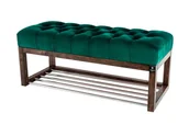 Ławki do przedpokoju - Ławka na buty 160cm EMRAWOOD drewno lite kolor orzech siedzisko pikowane kolor butelkowa zieleń - miniaturka - grafika 1