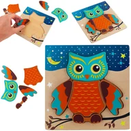 Układanki dla dzieci - Puzzle Drewniane Sowa Układanka Edukacyjna Zwierzę - miniaturka - grafika 1