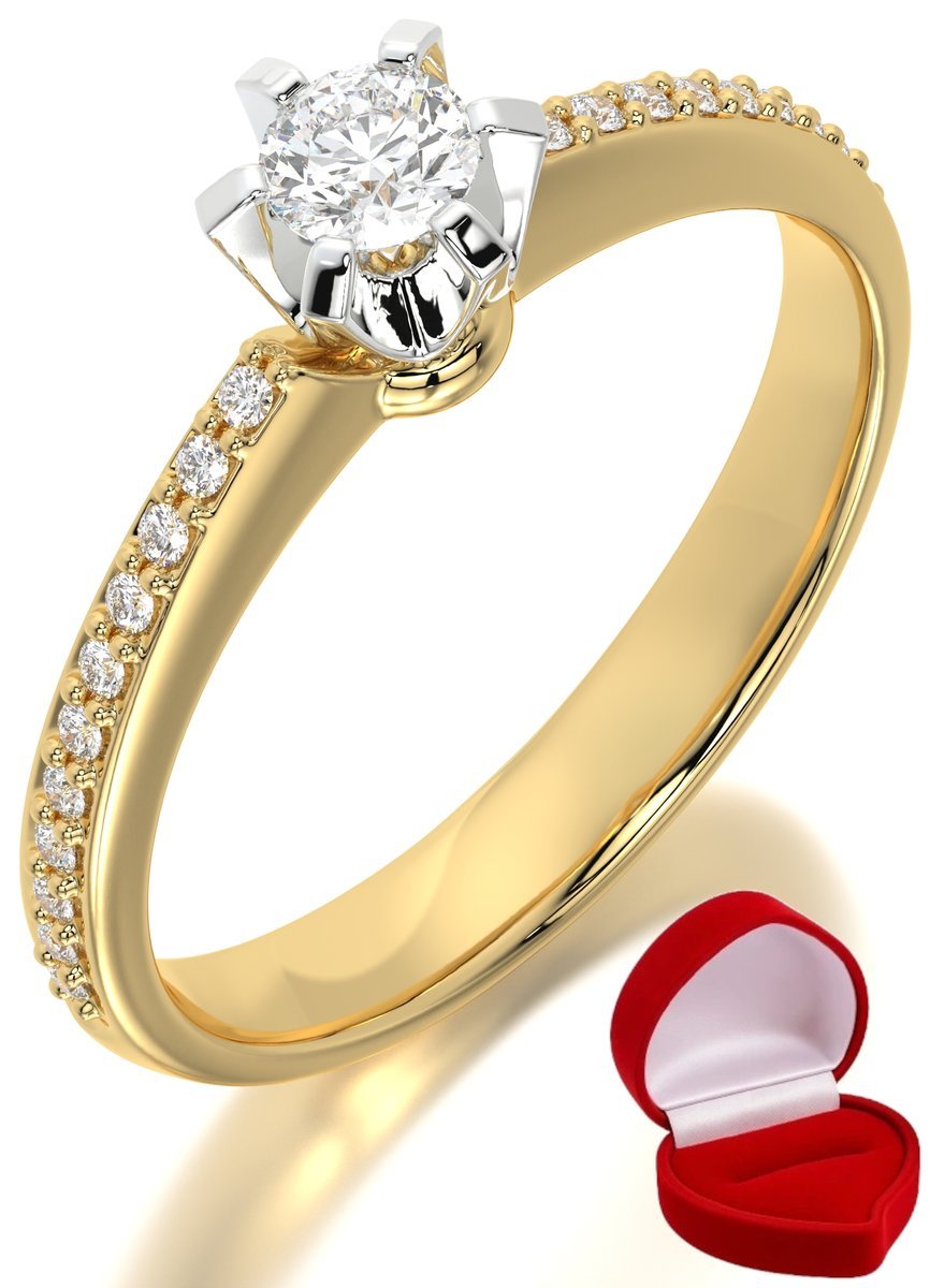 ZŁOTY PIERŚCIONEK ZARĘCZYNOWY 585 14k DIAMENT BRYLANT 0,14 ct R10