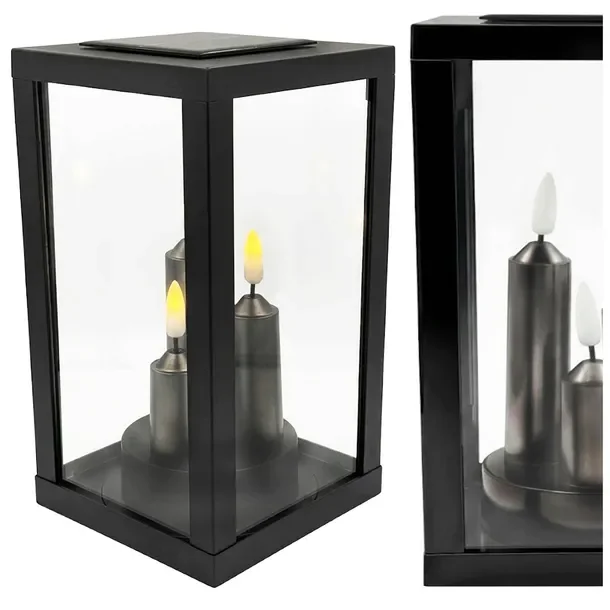 Znicz Solarny Led Szklany Na Cmentarz Na Grób Dekoracyjny Lampion Trio