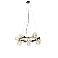 Lampy sufitowe - QAZQA Lampa wisząca art deco czarna z bursztynowym szkłem 12 lampek - David - miniaturka - grafika 1