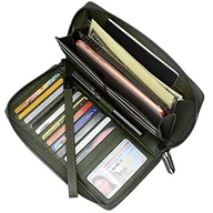 Portfele - Portmonetki blokujące RFID dla kobiet, prawdziwa skóra, zamek błyskawiczny wokół dużych podróżnych telefonów komórkowych, damskie długie portmonetki, 18 przegródek na karty (oliwkowo-zielony) - miniaturka - grafika 1