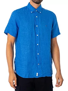 Koszule męskie - Tommy Hilfiger Męska koszula lniana barwiona pigmentami Rf S/S na co dzień, Niebieski (Copenhagen Blue), S - grafika 1