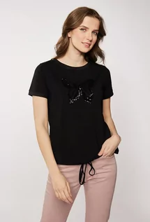 Koszulki i topy damskie - T-shirt z cekinowym motylem - Monnari - grafika 1