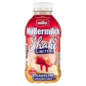 Mleko - Müller Müllermilch Shake Napój mleczny o smaku truskawkowo-sernikowym 400 g - miniaturka - grafika 1