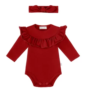 Zestaw body z falbanką i opaska z supełkiem, czerwony - 68 - Body dla niemowląt - miniaturka - grafika 1