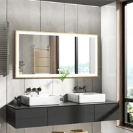 Lustra - Lustro łazienkowe WISFOR LED ze złotą aluminiową ramą 120 x 60 cm, lustro ścienne z przełącznikiem dotykowym, ściemniane przeciwmgielnie, do makijażu w łazience i sypialni - miniaturka - grafika 1
