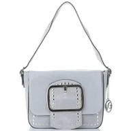 Torebki damskie - Vittoria Gotti Modna Torebka Skórzana Listonoszka z Nitami w stylu Glamour Jasno Szara - miniaturka - grafika 1