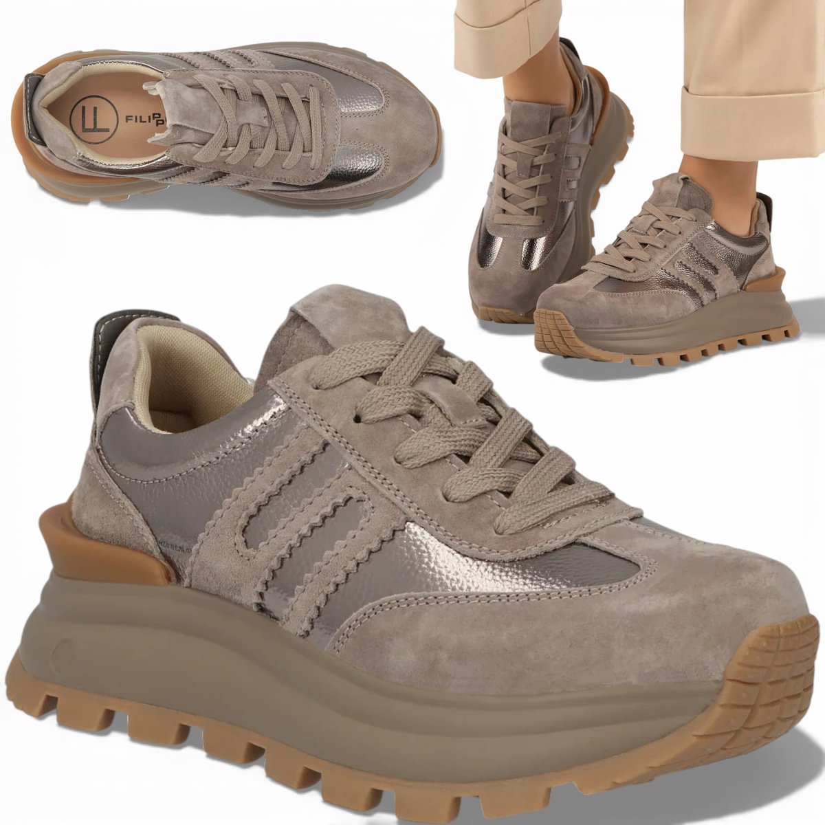 Sneakersy Damskie SKÓRZANE FILIPPO Modne Wygodne Półbuty na Platformie 37